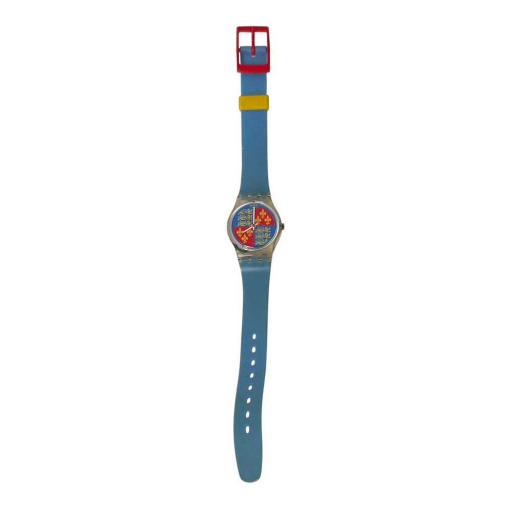Vintage Swatch Watch Lionheart Clear Case with Blue Strap Swiss Quartz 80s GK144